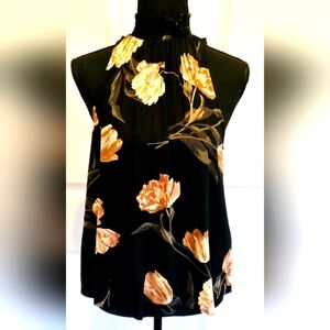 A NEW DAY NWOT Black Sleeveless Floral Blouse High Button Neck Sz Small